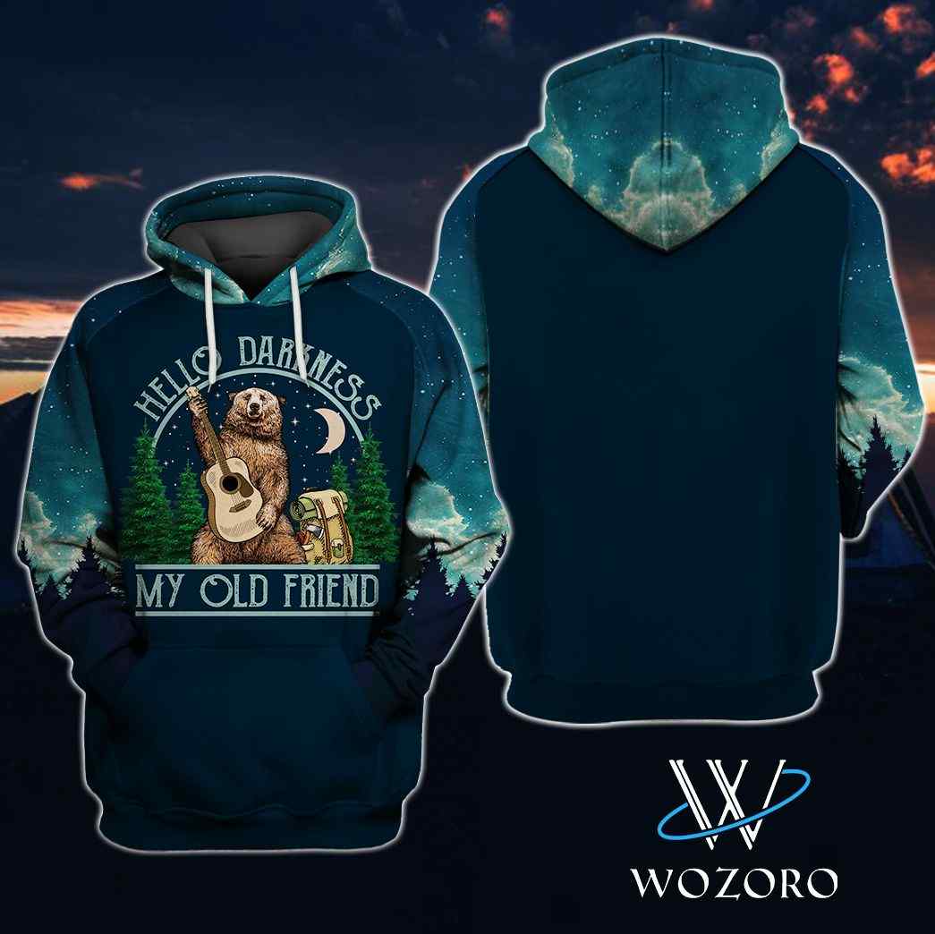 Hello Darkness My Old Friend Bear Guitar Camping Hoodie