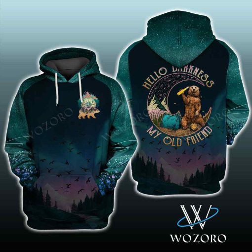 Hello Darkness My Old Friend Night Bear Camping Hoodie