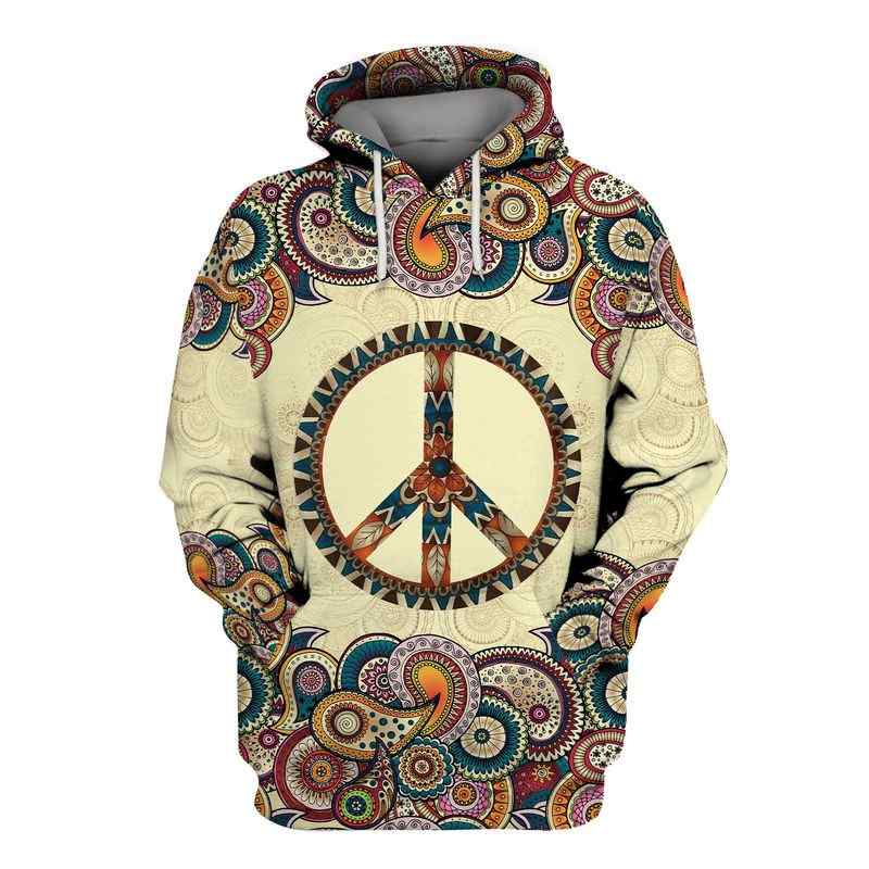 Hippie Vintage Peace Sign All Over Printed Unisex Hoodie