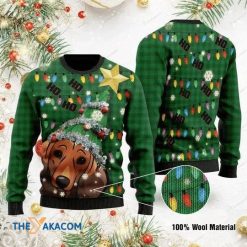 Ho Ho Ho Dachshund Green And Colorful Light 3D Christmas Sweater