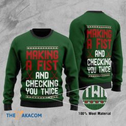 Hockey Making A Fist And Checking Your Twice Special 3D Christmas Sweater