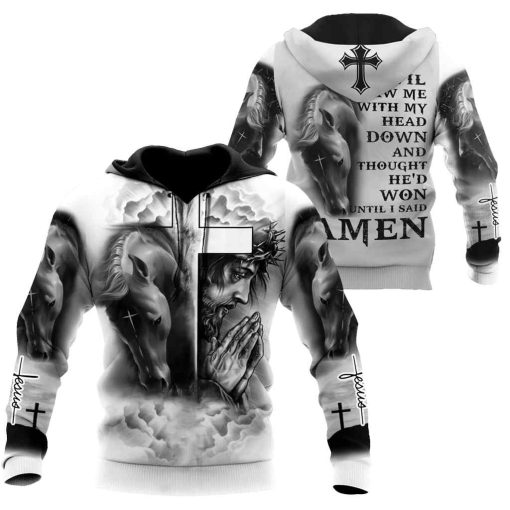 Horse And Jesus All Over Printed Hoodie For Men And Women TN