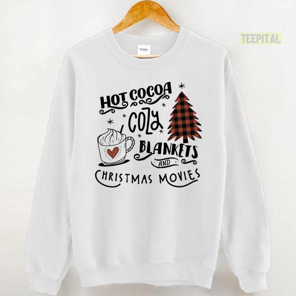 Hot Cocoa Cozy Blankets Christmas Movies Buffalo Plaid Sweatshirt