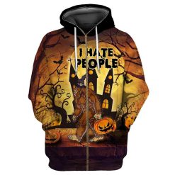 I hate People Bigfoot Funny Halloween All Over Print Unisex Zip up Hoodie