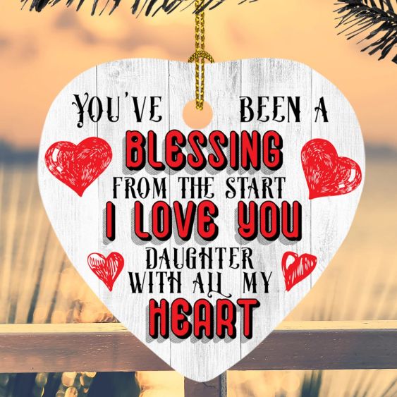 I Love You Daughter Hearts Christmas Ceramic Ornament