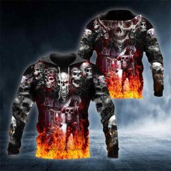 Inside Fire Team Biker Skull All Over Printed Hoodie