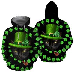 Irish- American black cat St Patrick Day Unisex Hoodie