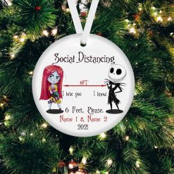 Jack Skellington And Sally Social Distancing 6 Feet Please Christmas Ceramic Ornament