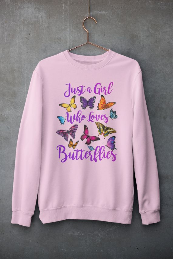 Just A Girl Who Loves Butterflies T-Shirt, Flowers Purple Butterflies Sweatshirt