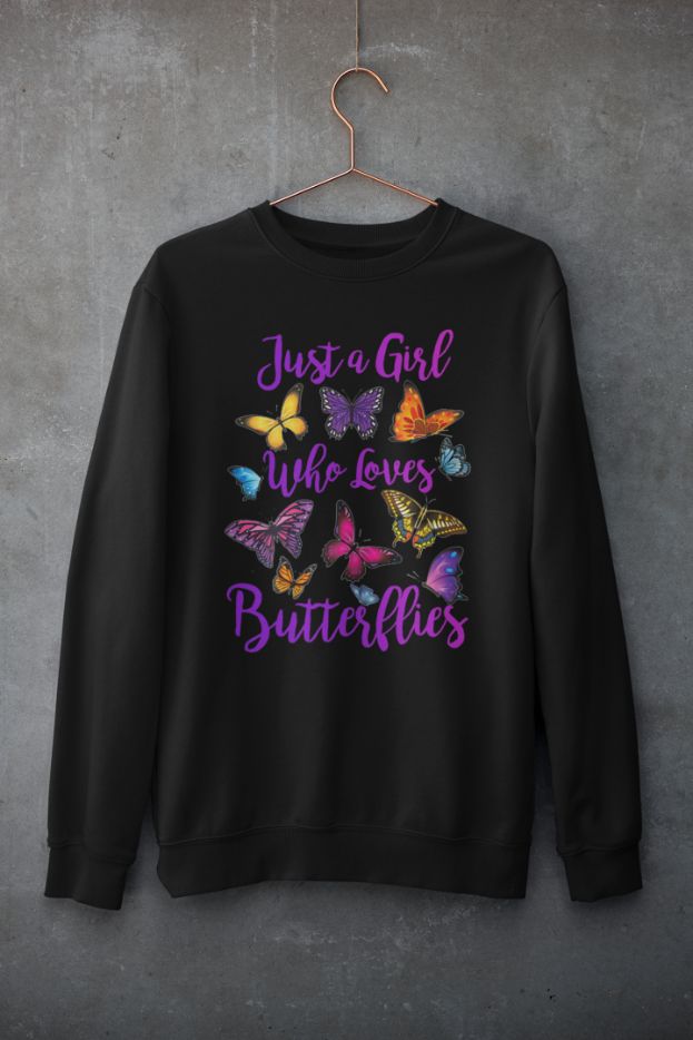 Just A Girl Who Loves Butterflies T-Shirt, Flowers Purple Butterflies Sweatshirt