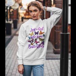 Just A Girl Who Loves Butterflies T-Shirt, Flowers Purple Butterflies Sweatshirt