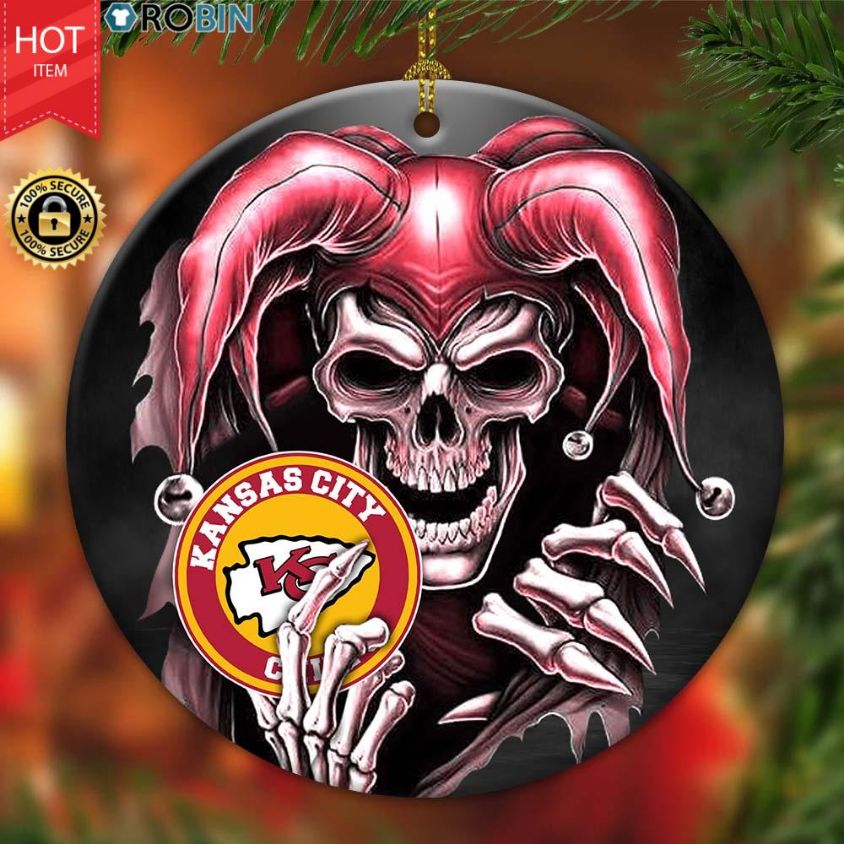Kansas City Chiefs Nfl Skull Joker Christmas Ceramic Ornament