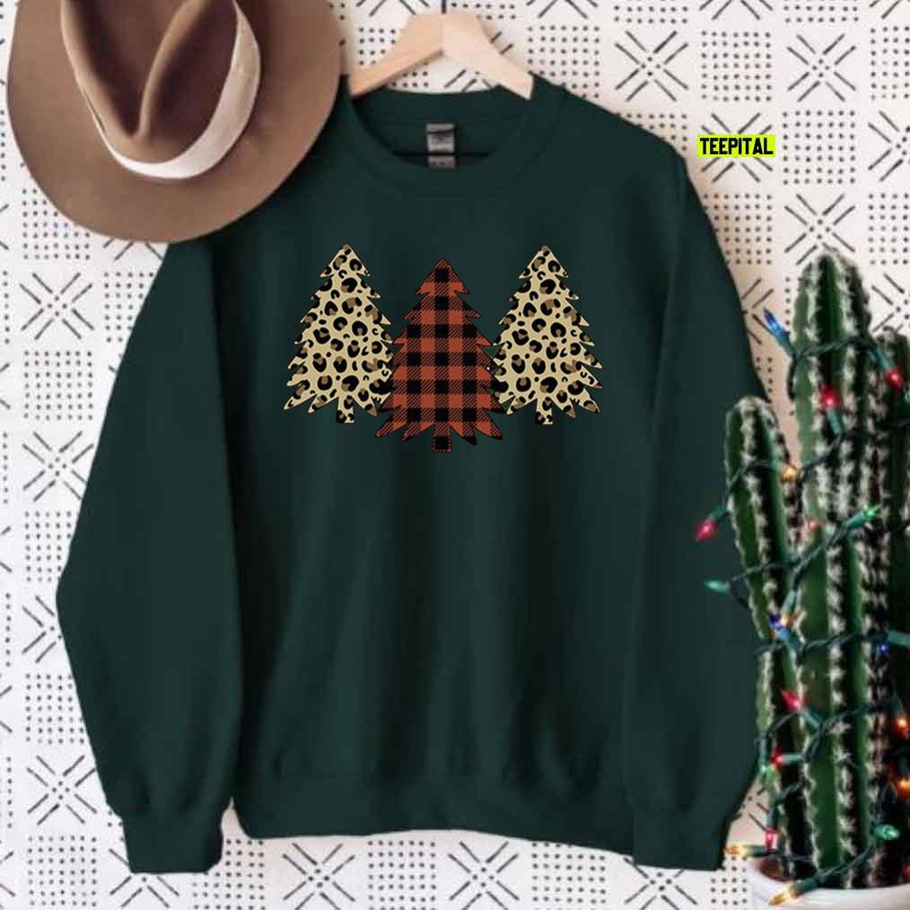Leopard Plaid Christmas Trees Sweatshirt