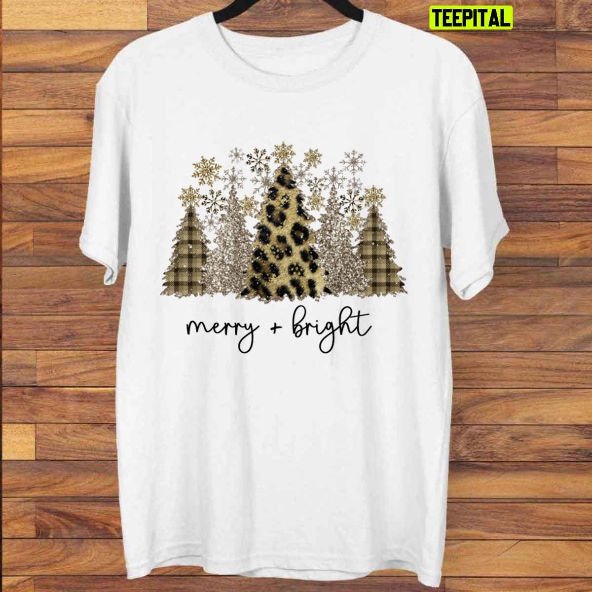 Leopard Print Christmas Trees Merry And Bright Sweatshirt T-Shirt