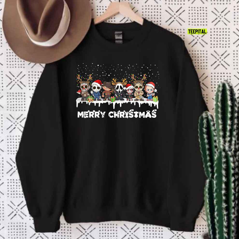 Merry Christmas Chibi Horror Movie Characters T-Shirt