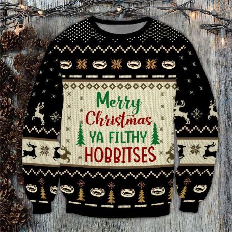 Merry Christmas Ya Filthy Hobbitses Wool Knitted Sweater Lord Of The Rings
