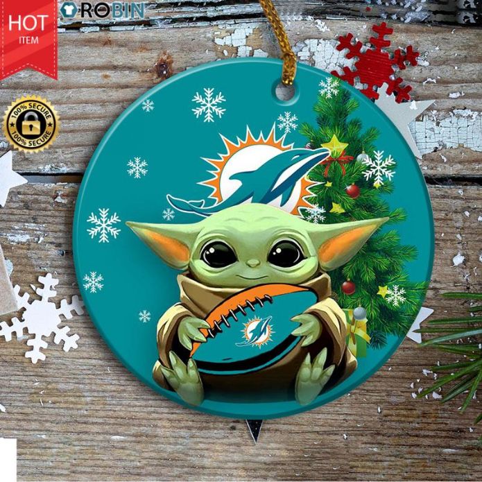 Miami Dolphins Baby Yoda Christmas Ceramic Ornament