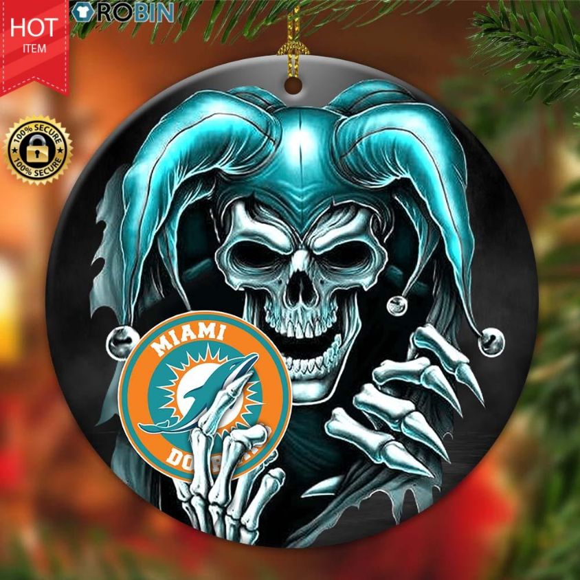 Miami Dolphins Nfl Skull Joker Christmas Ceramic Ornament