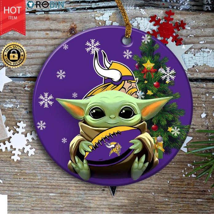 Minnesota Vikings Baby Yoda Christmas Ceramic Ornament