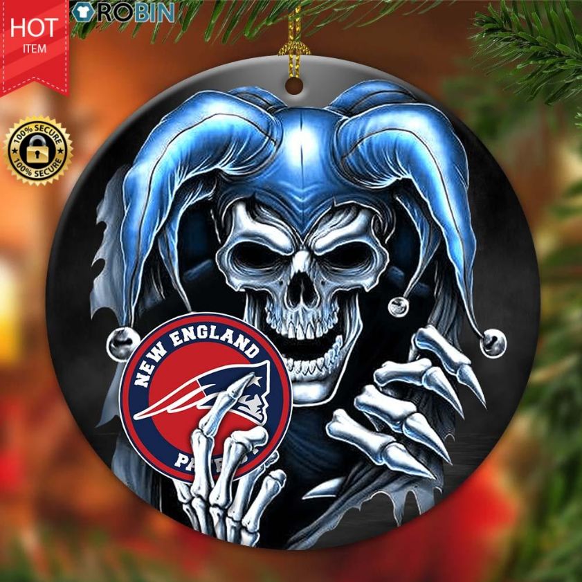 New England Patriots Nfl Skull Joker Christmas Ceramic Ornament