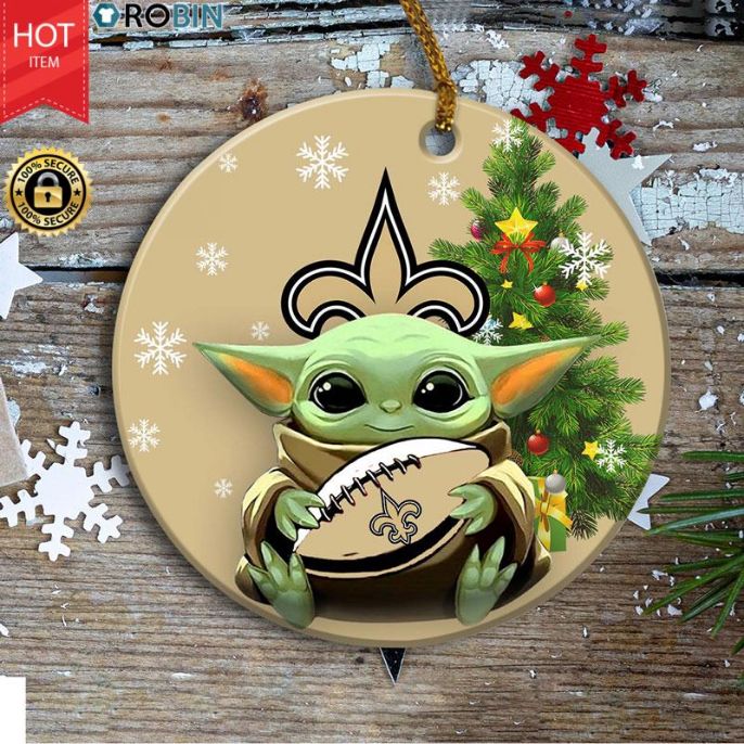 New Orleans Saints Baby Yoda Christmas Ceramic Ornament