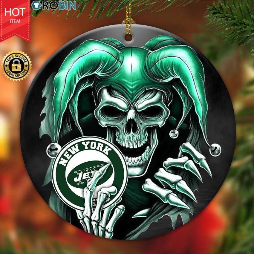 New York Jets Nfl Skull Joker Christmas Ceramic Ornament