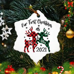 Our First As Mr And Mrs Reindeer Christmas Snowflake Christmas 2021 Ornament
