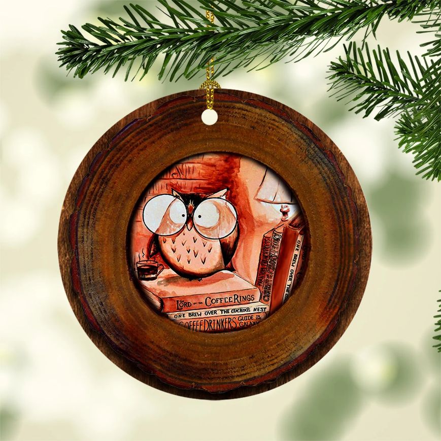 Owl Reading Book Bookworm Bookshelf Book Lover Christmas Ceramic Ornament
