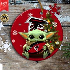 Personalized Atlanta Falcons Baby Yoda Christmas Ceramic Ornament