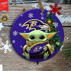 Personalized Baltimore Ravens Baby Yoda Christmas Ceramic Ornament