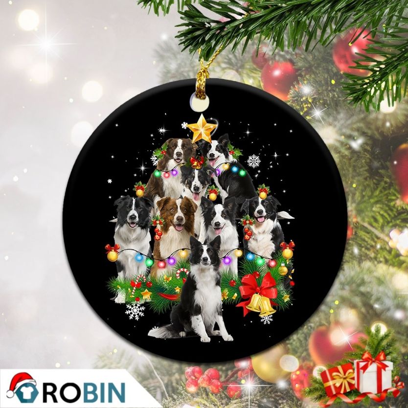 Personalized Border Sheepdog Christmas Tree Lights Christmas Ceramic Ornament
