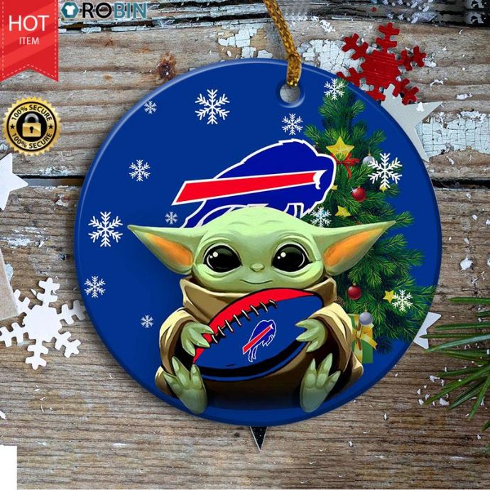 Personalized Buffalo Bills Baby Yoda Christmas Ceramic Ornament