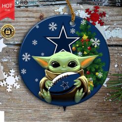 Personalized Dallas Cowboy Baby Yoda Christmas Ceramic Ornament