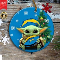 Personalized Los Angeles Chargers Baby Yoda Christmas Ceramic Ornament