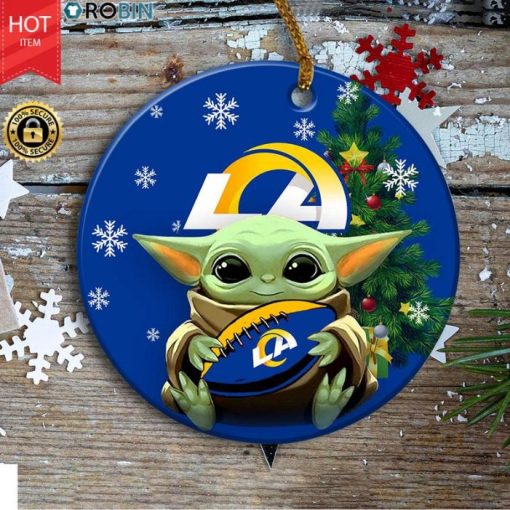 Personalized Los Angeles Rams Baby Yoda Christmas Ceramic Ornament