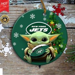 Personalized New York Jets Baby Yoda Christmas Ceramic Ornament