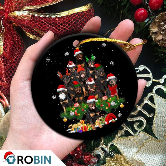 Personalized Rottweiler Christmas Tree Lights Christmas Ceramic Ornament