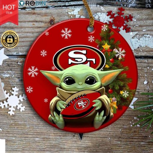 Personalized San Francisco 49Ers Baby Yoda Christmas Ceramic Ornament