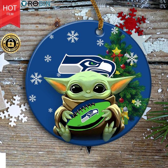 Personalized Seattle Seahawks Baby Yoda Christmas Ceramic Ornament