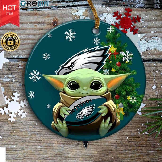 Philadelphia Eagles Baby Yoda Christmas Ceramic Ornament