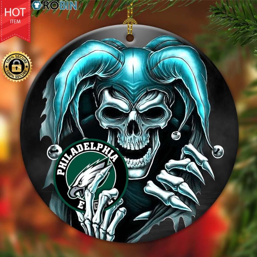 Philadelphia Eagles Nfl Skull Joker Christmas Ceramic Ornament