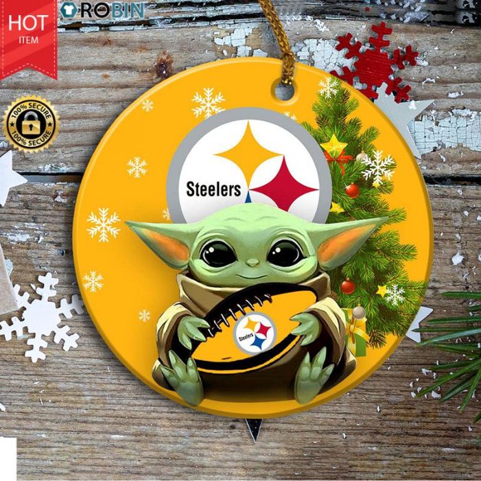 Pittsburgh Steelers Baby Yoda Christmas Ceramic Ornament