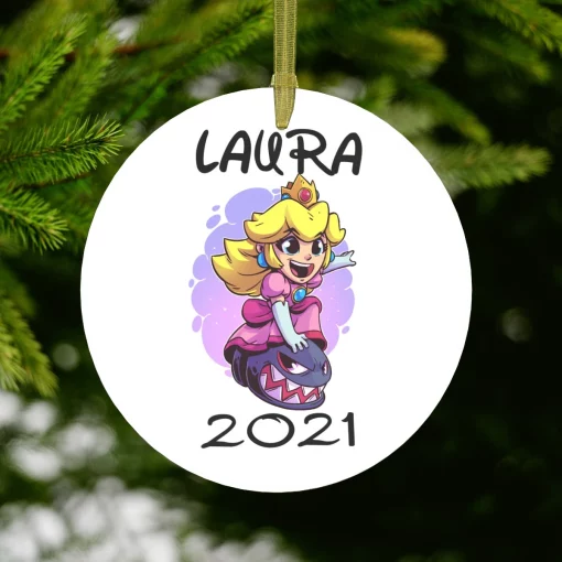 Princess Peach Chibi Holiday Christmas Ceramic Ornament