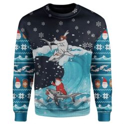 Santa And Jesus Surfing Together Xmas 3D Sweater