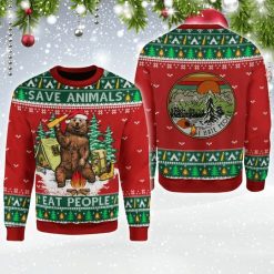 Save Animals Eat People Bear Christmas 3D Sweater