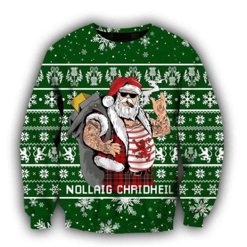 Scottish Gangster Santa Green 3D Christmas Sweater