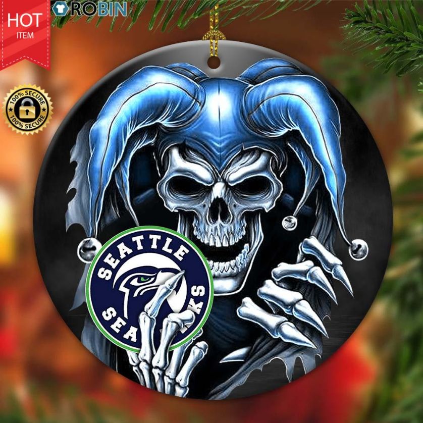 Seattle Seahawks Nfl Skull Joker Christmas Ceramic Ornament
