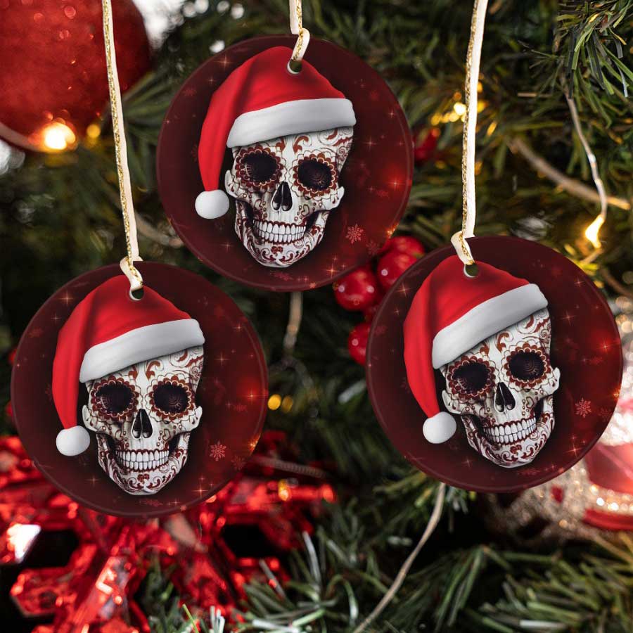 Skull Horror Christmas Hat Happy Christmas Christmas 2021 Ornament