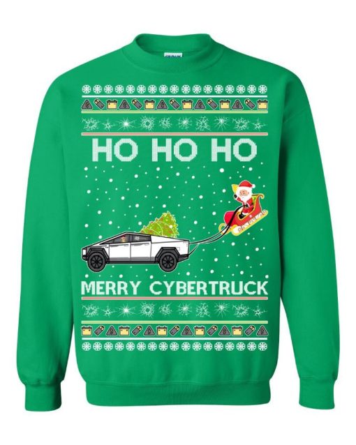 Tesla Merry Cybertruck Santa Claus Ugly Christmas Sweater