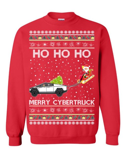 Tesla Merry Cybertruck Santa Claus Ugly Christmas Sweater